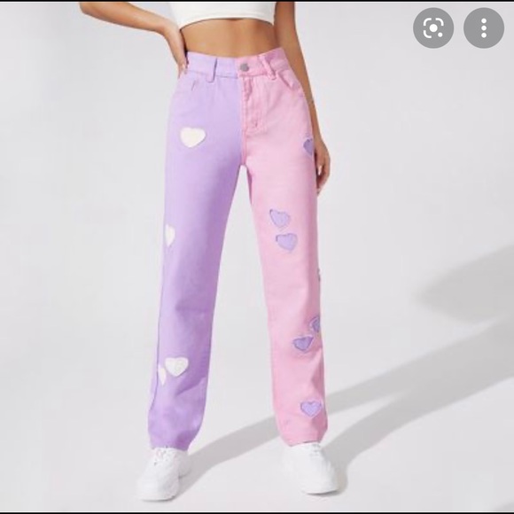 Shein Pink And Purple Patch Jeans 